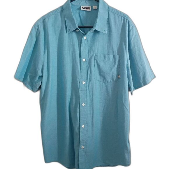 Vans Men's Light Blue Casual Button Down Shirt Size Large Skater Short Sleeve - Picture 1 of 11